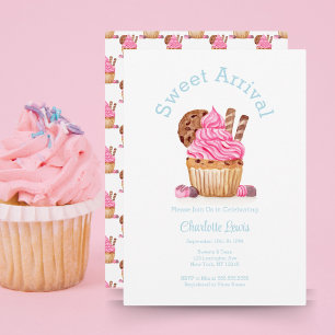 Invitation Cupcake Rose Aquarelle Au Baby shower Chocolé