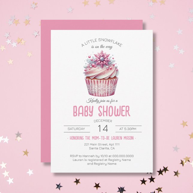 Invitation Cupcake rose Bébé saupoudrer d'hiver Baby shower f (Pink Cupcake Sprinkle Winter Girl Baby Shower Invitation)
