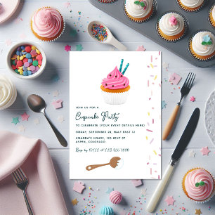 Invitation Cupcake rose et arroser photo de fête d'anniversai