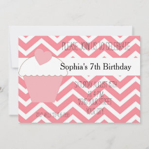 Invitation Cupcake rose et Chevron Anniversaire