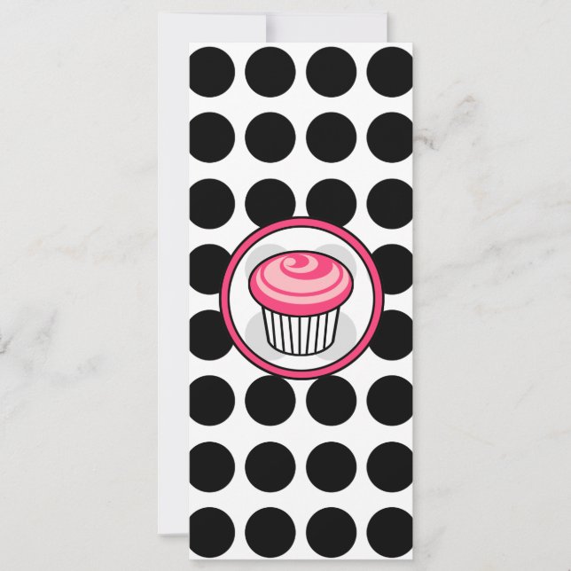 Invitation Cupcake rose maigre invitation-Pois noirs (Devant)