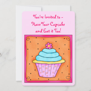 Invitation Cupcake rose Turquoise Orange Whimsy