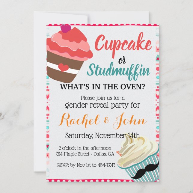 Invitation Cupcake Stud Muffin Cute Baby shower personnalisé  (Devant)
