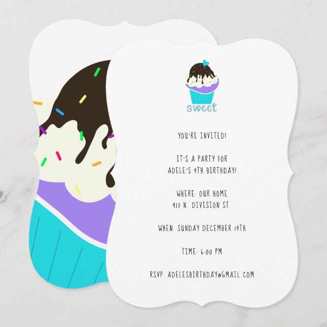 Invitation Cupcake sucré (Devant / Derrière)