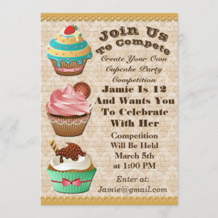 Invitation Cupcake Wars Bake Off Anniversaire Fleur De Lis In