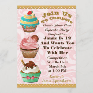 Invitation Cupcake Wars Bake Off Anniversaire Pink Swirl Invi