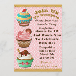 Invitation Cupcake Wars Bake Off Anniversaire Rose Diamond In