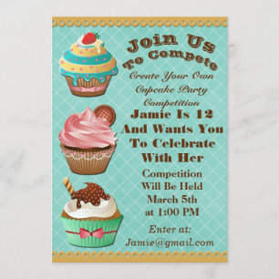 Invitation Cupcake Wars Bake Off Birthday Aqua Diamond Invita