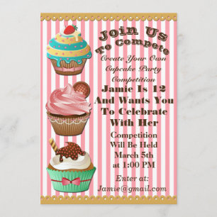 Invitation Cupcake Wars Bake Off Birthday Pink Strike Invitat