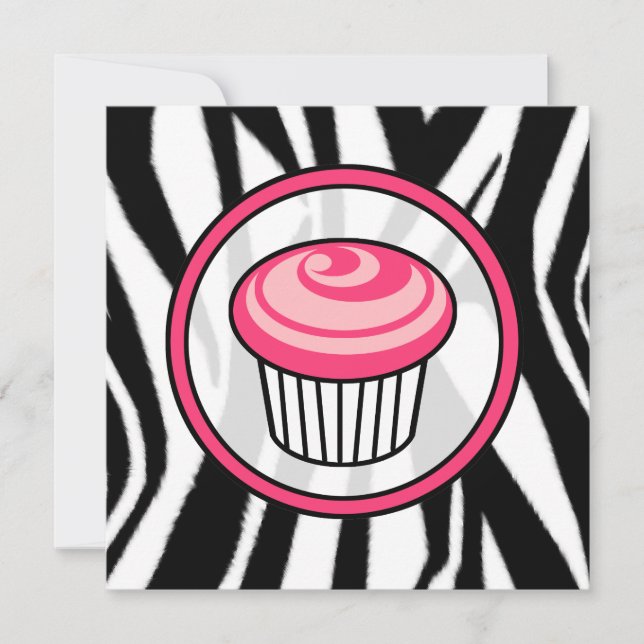 Invitation Cupcake - Zebra Print / Pink & Black (Devant)