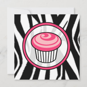 Invitation Cupcake - Zebra Print / Pink & Black