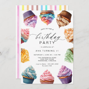 Invitation Cupcakes arc-en-ciel   Fête d'anniversaire des fil