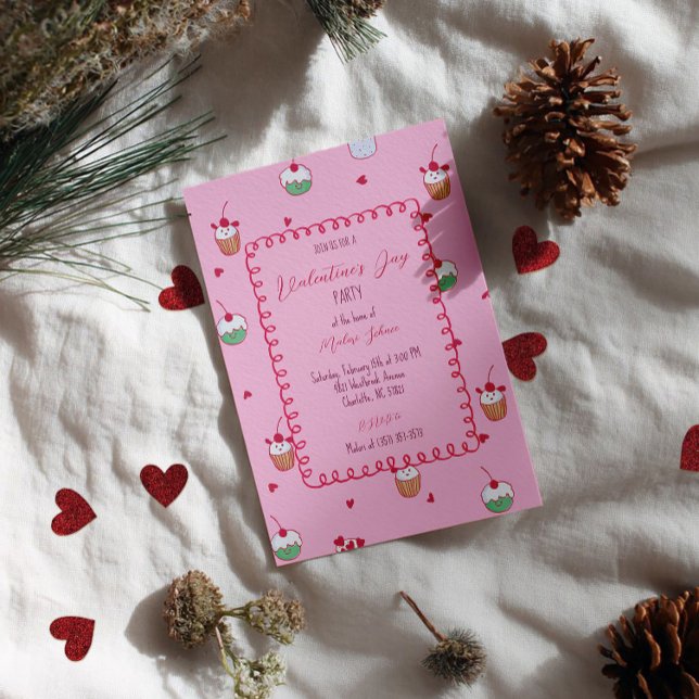 Invitation Cupcakes aux Cerises & Cœurs d'Amour – Dessert de  (Créateur téléchargé)