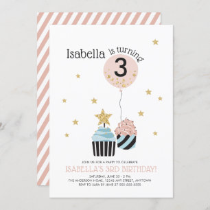 Invitation Cupcakes & Balloon Faux Parties scintillant Anni