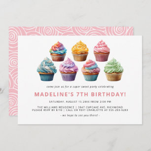 Invitation Cupcakes colorés   Jolie Fête d'Anniversaire pour