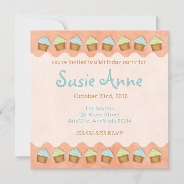 Invitation Cupcakes Cute Orange (Devant)