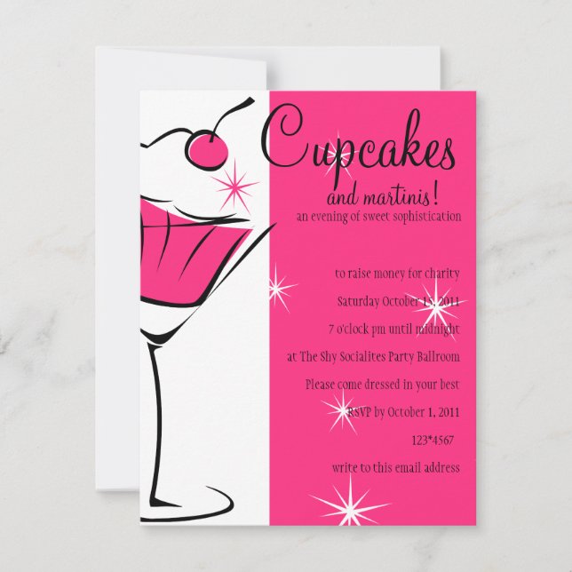 Invitation Cupcakes et Martinis en rose chaud (Devant)