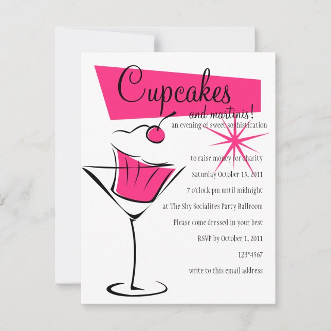 Invitation Cupcakes et Martinis en rose chaud (Devant)