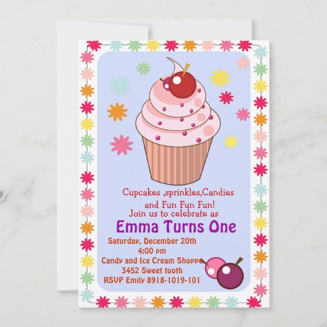 Invitation cupcakes et saupoudrer l'invitation à la fête d'an (Devant)