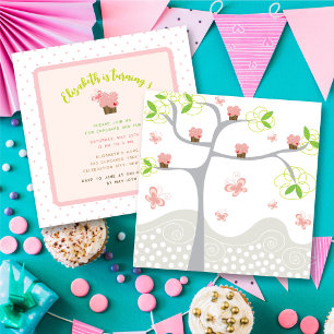 Invitation Cupcakes Rose Fantaisie Arbre Fête d'anniversaire 