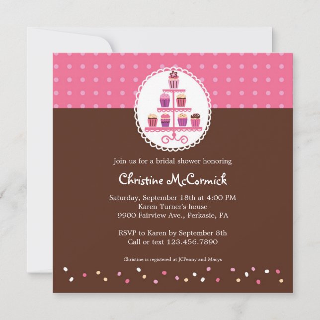 Invitation Cupcakes sur pied (rose / Brown) (Devant)