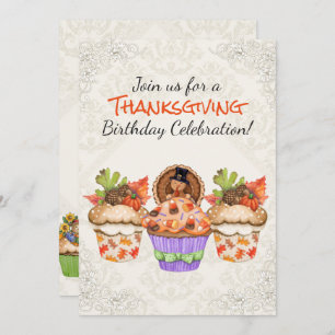 Invitation Cupcakes Thanksgiving mignon Anniversaire