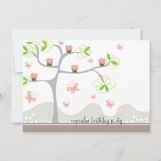 Invitation Cupcakes Whimsical Tree Butterflies Sweet Birthday