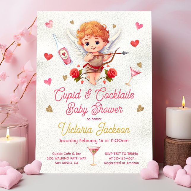 Invitation Cupid et cocktails Baby shower de la Saint Valenti (Créateur téléchargé)