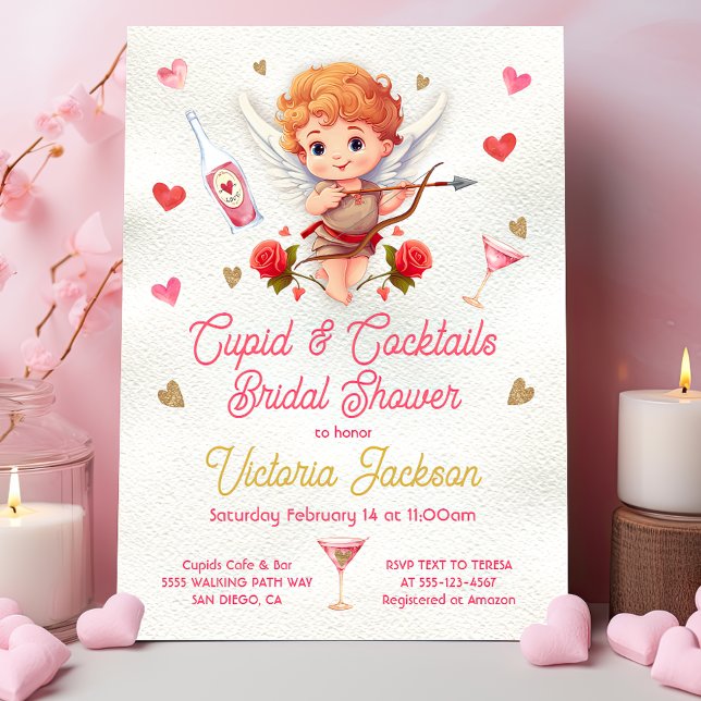 Invitation Cupid et cocktails Fête des mariées de la Saint Va (Créateur téléchargé)