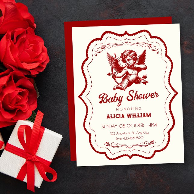 Invitation Cupid rouge ange Baby shower (Créateur téléchargé)