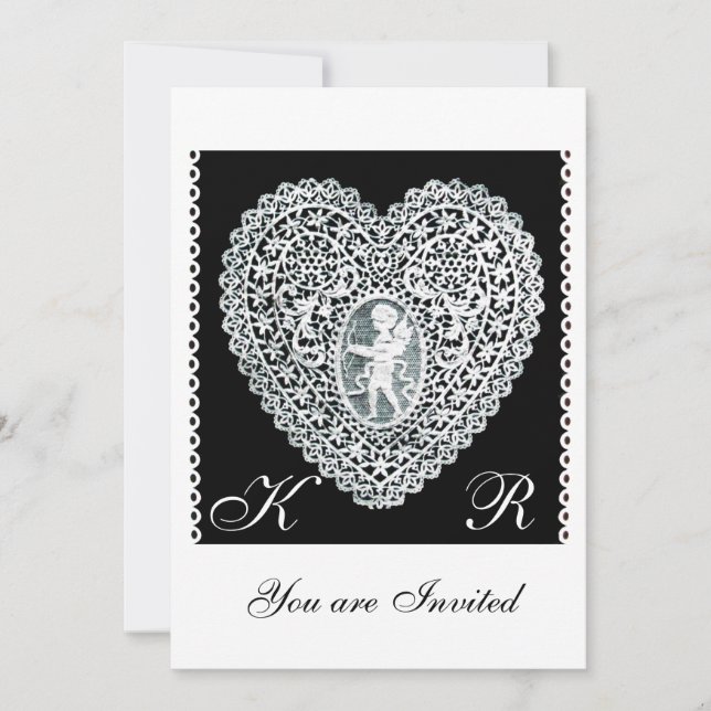 INVITATION CUPIDE DENTELLE COEUR MONOGRAMME (Devant)