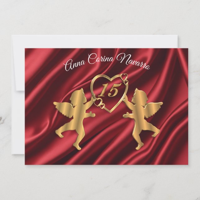 Invitation Cupides Quinceanera Gold pour 15e anniversaire (Devant)