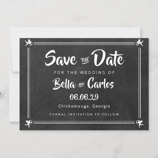 Invitation Cupidés sur tableau noir moderne pour annoncer la  (Devant)