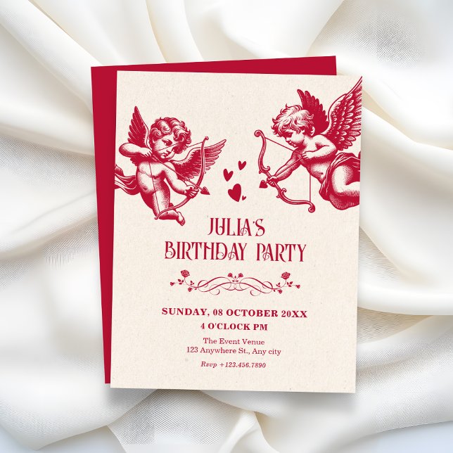 Invitation Cupidon d'anniversaire d'amour vintage (Créateur téléchargé)