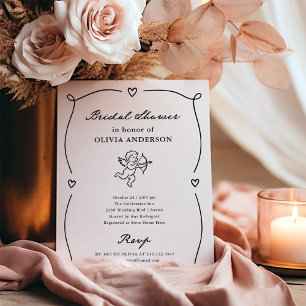Invitation Cupidon fantaisiste Baby Shower Mariage Noir et