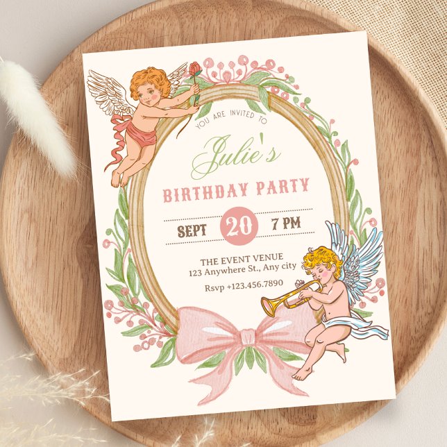 Invitation Cupidon floral vintage anniversaire (Créateur téléchargé)