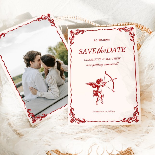 Invitation Cupidon's Arrow Red Vintage Wedding Enregistrer la (Créateur téléchargé)