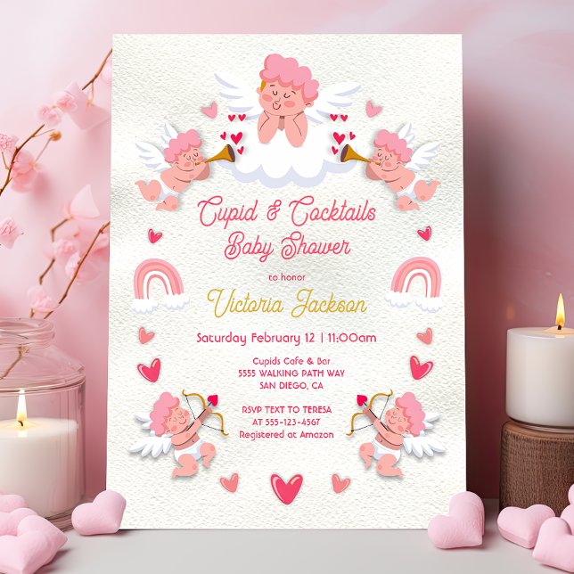 Invitation Cupids et cocktails Baby shower Saint Valentin (Créateur téléchargé)
