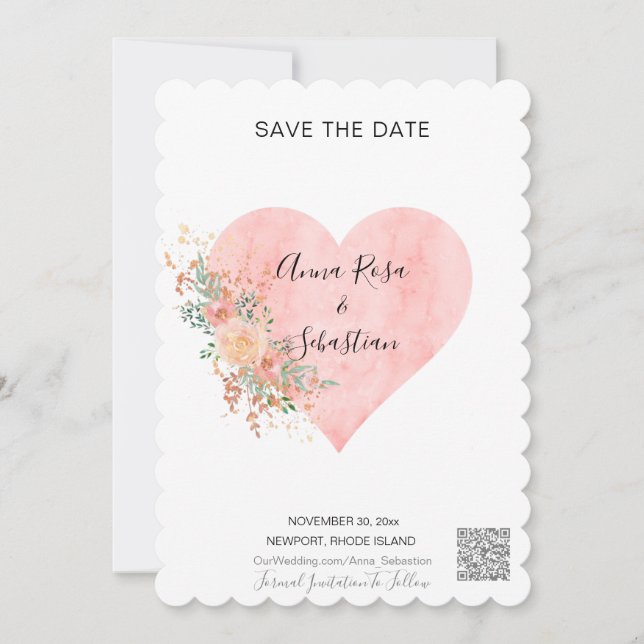 Invitation *~* Cur Floral AR6 MARIAGE ENREGISTRER LA DATE QR (Devant)