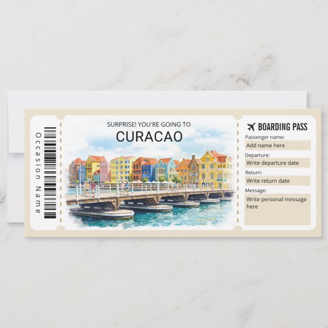 Invitation Curacao Trip Boarding Pass Ticket (Devant)