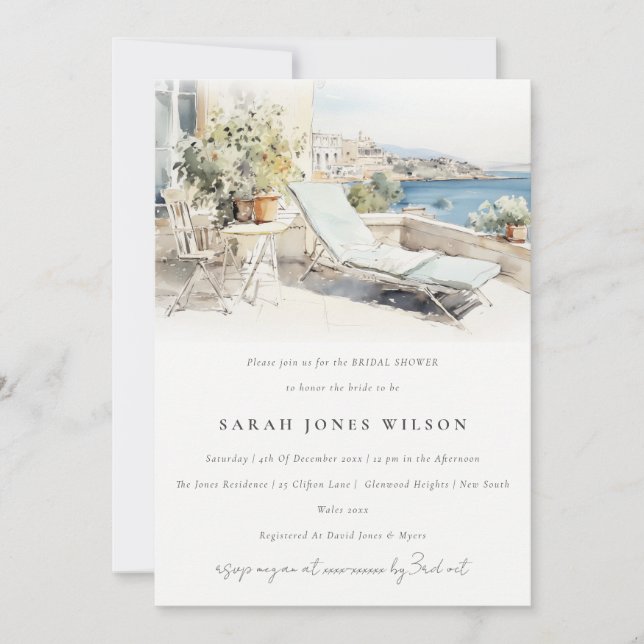 Invitation Curfu Grèce Aquarelle Fête des mariées paysage (Devant)