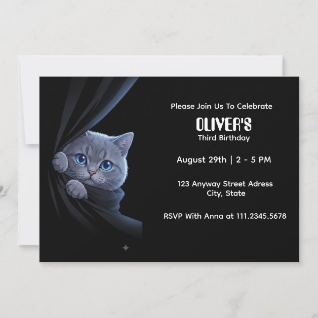 Invitation Curieux chaton aux yeux bleus (Devant)