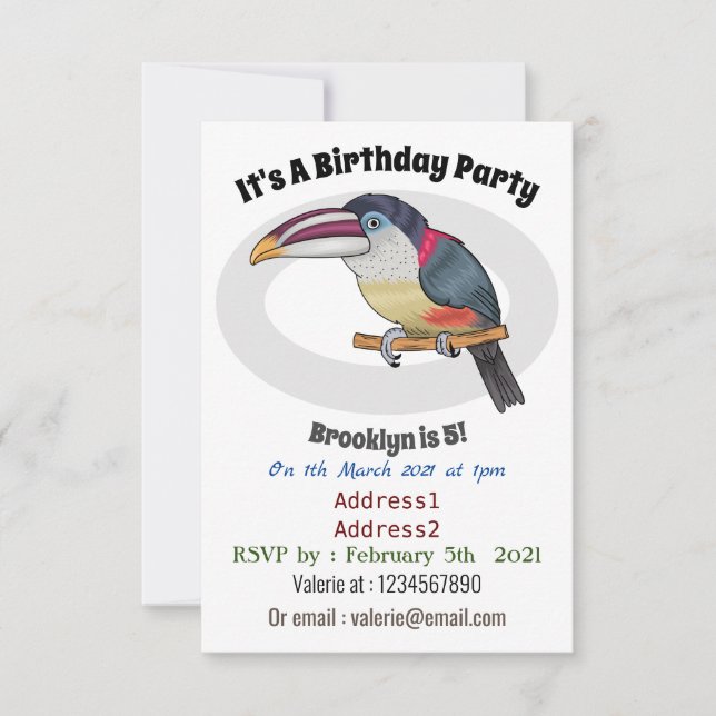 Invitation Curl crested aracari bird cartoon (Devant)