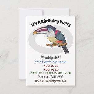 Invitation Curl crested aracari bird cartoon