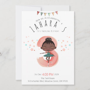 Invitation Curly Ballerina 3e anniversaire Black Girl