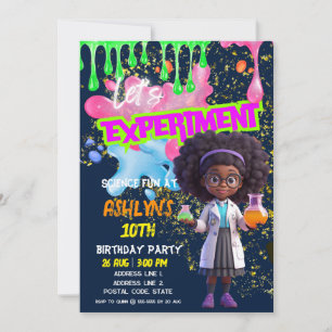 Invitation Curly Haired Girl Scientist Fun Science Anniversai