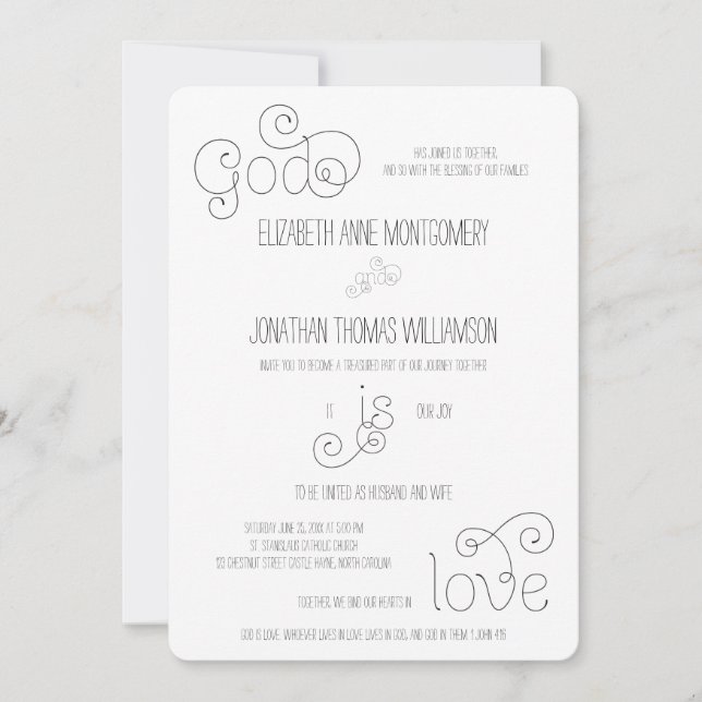 Invitation Curly Script Dieu est Amour Mariage chrétien (Devant)