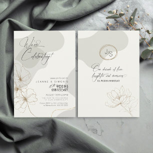 Invitation Cursive Floral 10e Anniversaire Neutres ID1168