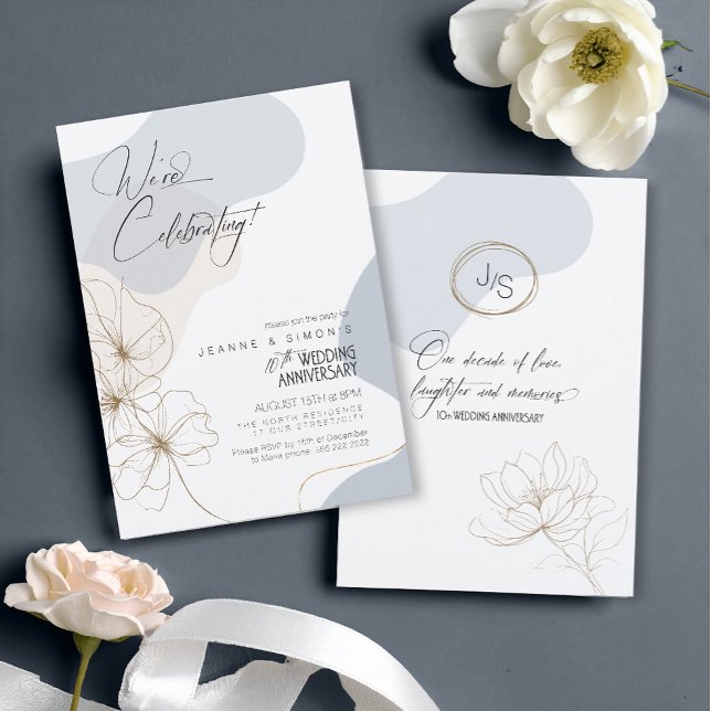 Invitation Cursive Floral 10ème Anniversaire Bleu Poussiéreux (Créateur téléchargé)