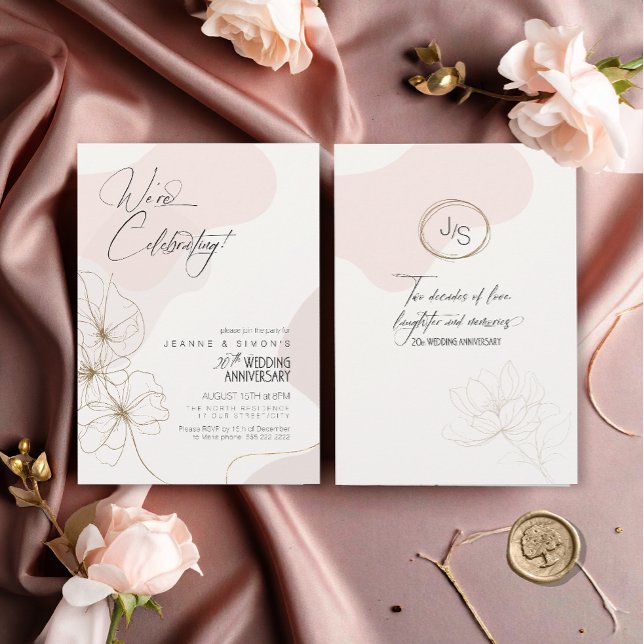 Invitation Cursive Floral 20e Anniversaire Blush ID1168 (Créateur téléchargé)